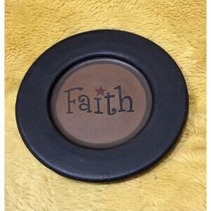 Barbara Lioyd 6" Primitive Country Plate Wooden Plate FAITH Vtg Rustic Farmhouse